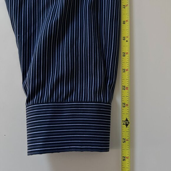 Pronto Uomo Men XL Non-Iron Button-Up Navy Pinstripe Long Sleeve Dress Shirt - Picture 8 of 12